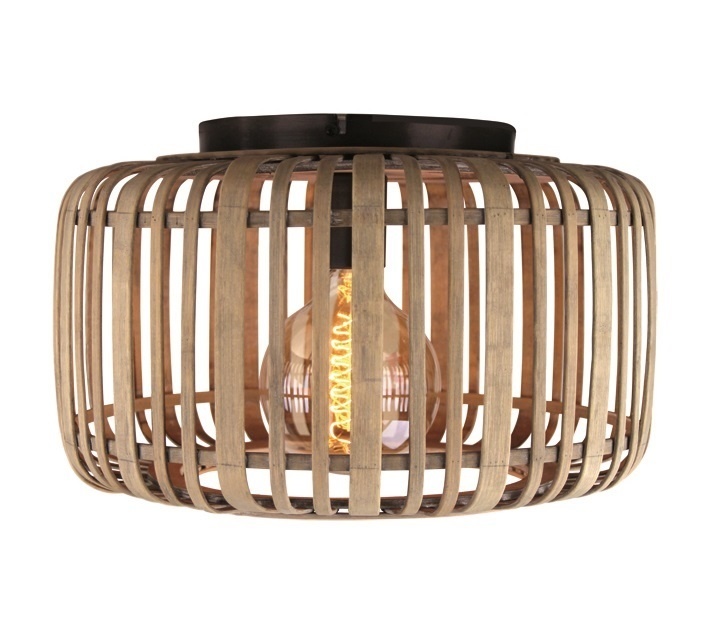 Plafondlamp Treccia Mat Zwart & Rotan 40cm Plafondlamp Treccia Mat Zwart & Rotan 40cm