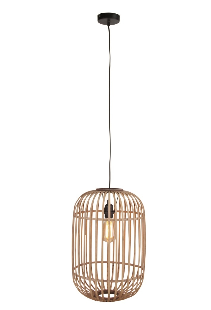 Hanglamp Treccia Mat Zwart & Rotan 1Lichts Hanglamp Treccia Mat Zwart & Rotan 1Lichts