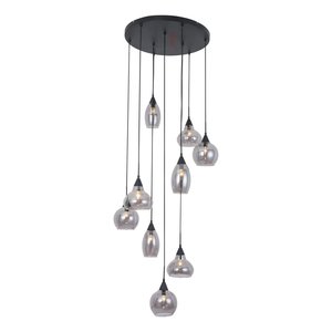 Freelight Hanglamp Macchia Zwart & Smoke Glas 9 Lichts