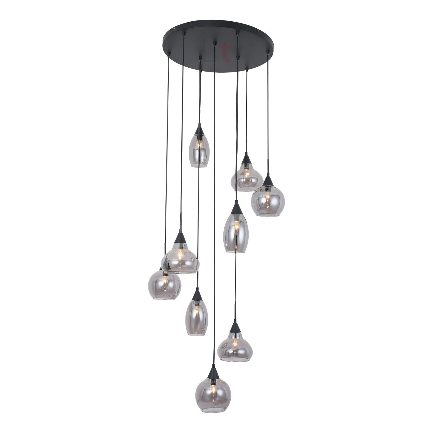 Hanglamp Macchia Zwart & Smoke Glas 9 Lichts Hanglamp Macchia Zwart & Smoke Glas 9 Lichts