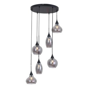 Hanglamp Macchia Zwart & Smoke Glas 6 Lichts