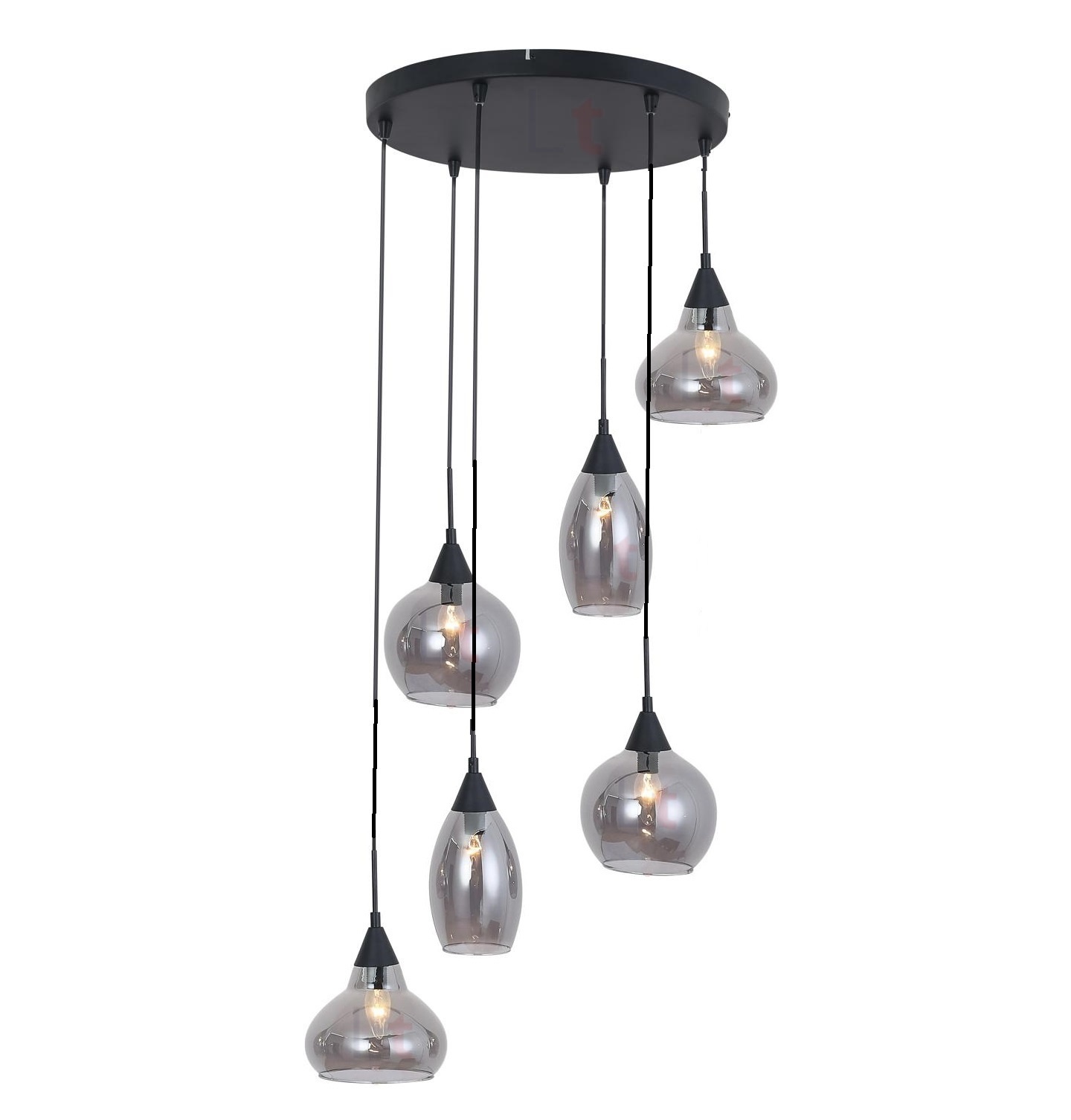 Hanglamp Macchia Zwart & Smoke Glas 6 Lichts Hanglamp Macchia Zwart & Smoke Glas 6 Lichts