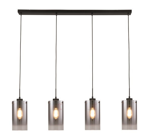 Hanglamp Ventotto Zwart & Smoke Glas 4 Lichts Hanglamp Ventotto Zwart & Smoke Glas 4 Lichts