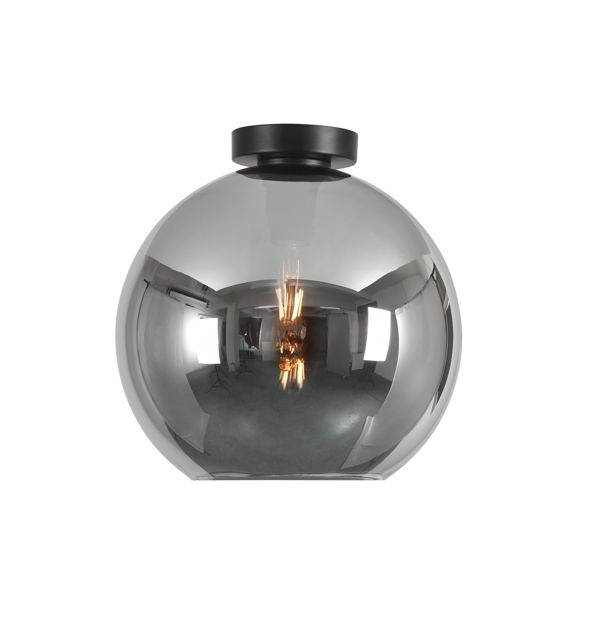 Plafondlamp Marino Zwart & Smoke Glas 30cm Plafondlamp Marino Zwart & Smoke Glas 30cm