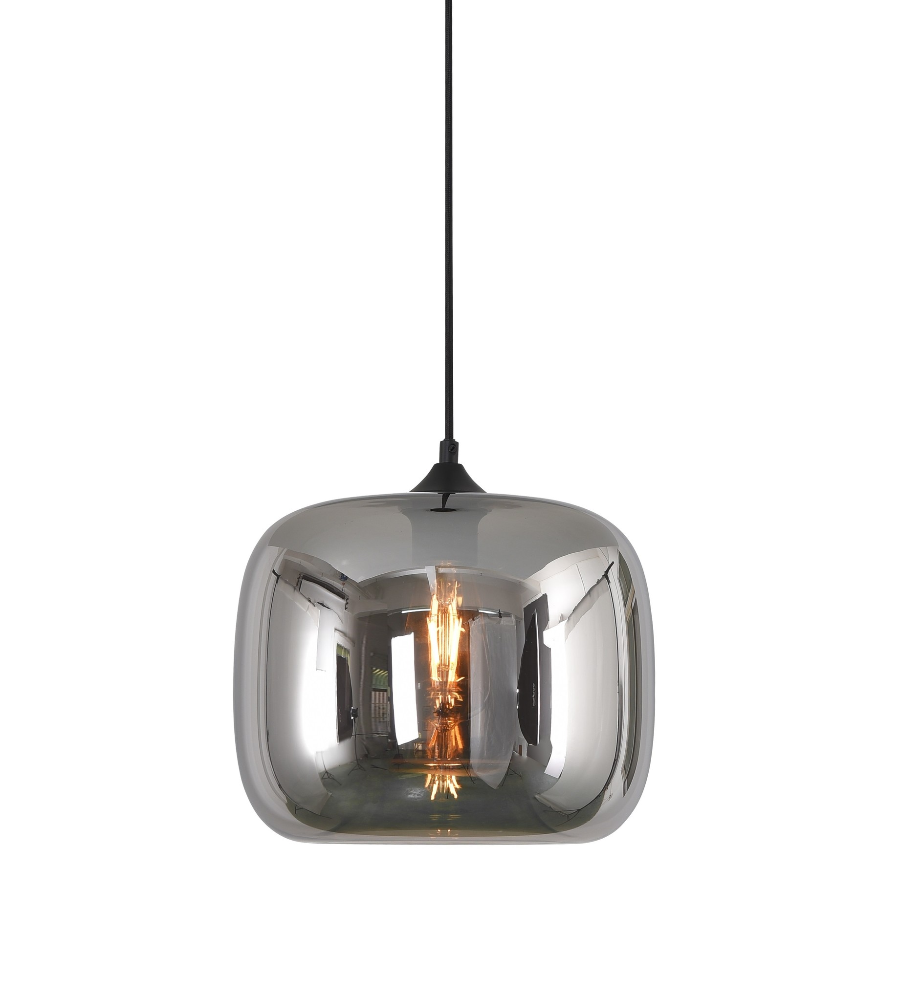 Hanglamp Preston Zwart & Smoke Glas 28cm Hanglamp Preston Zwart & Smoke Glas 28cm