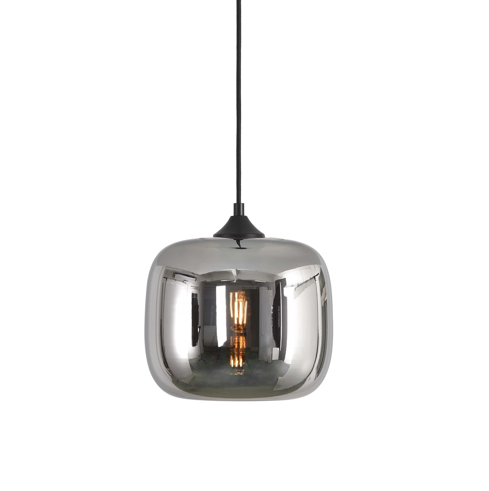 Hanglamp Preston Zwart & Smoke Glas 24cm Hanglamp Preston Zwart & Smoke Glas 24cm