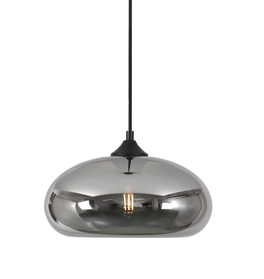 Hanglamp Paradise Zwart & Smoke Glas 28cm Hanglamp Paradise Zwart & Smoke Glas 28cm