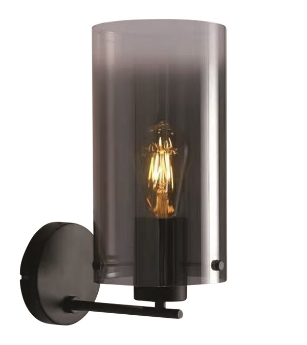 Wandlamp Ventotto Zwart & Smoke Glas 33cm Wandlamp Ventotto Zwart & Smoke Glas 33cm