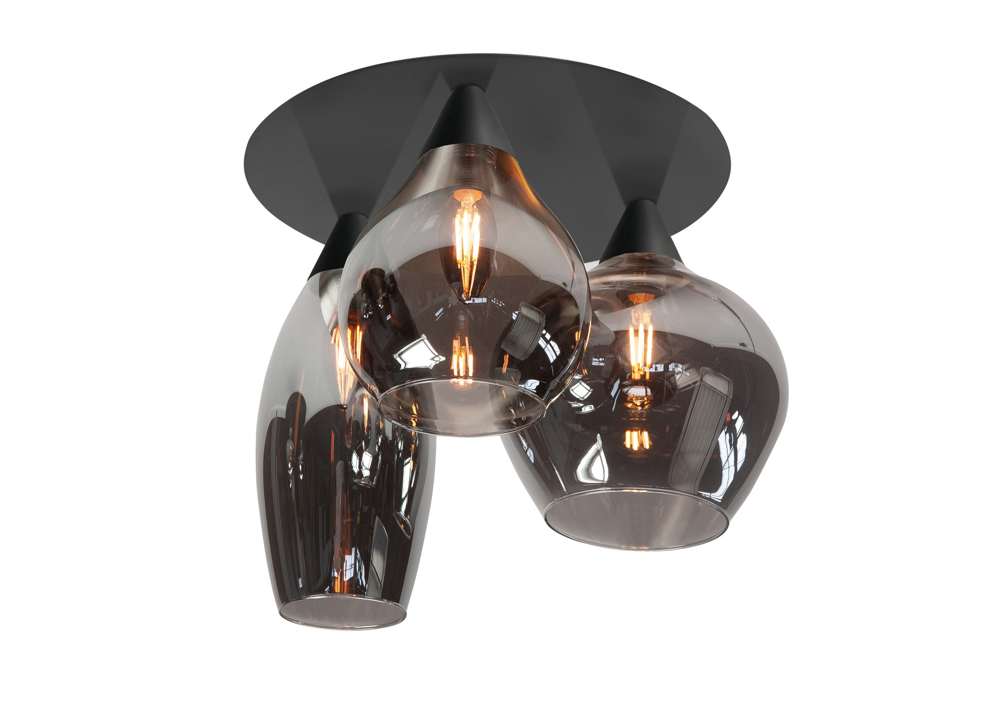 Plafondlamp Cambio Black & Smoke Glas 32cm Ø 3 Lichts Plafondlamp Cambio Black & Smoke Glas 32cm Ø 3 Lichts
