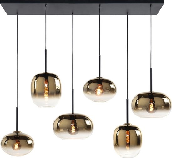 Hanglamp Zwart Gold Bellini 6L Balk 120cm Hanglamp Zwart Gold Bellini 6L Balk 120cm