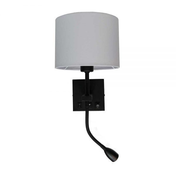 Artdelight Wandlamp Quad Zwart USB Kap Wit Artdelight Wandlamp Quad Zwart USB Kap Wit