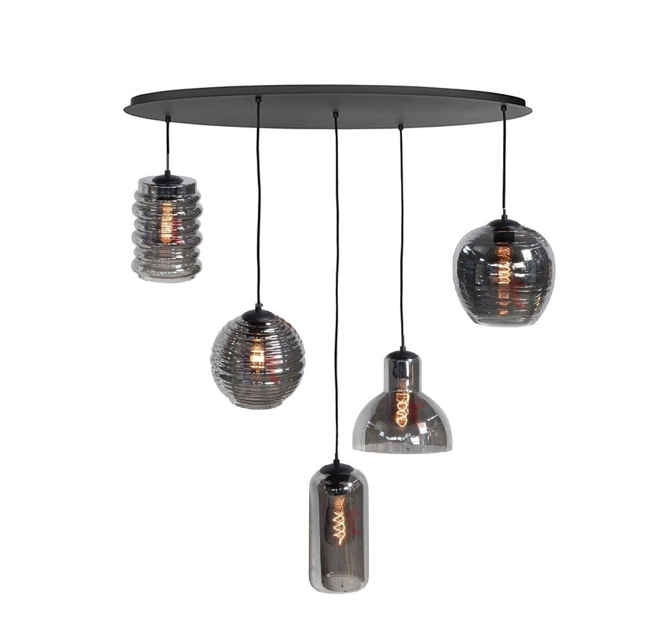 Hanglamp Fantasy Smoke Glas Ovaal 5Lichts