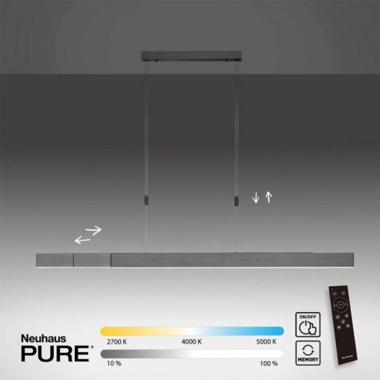 Paul Neuhaus PURE-MOTO e-Slide Hanglamp Grijs L 120-200 cm