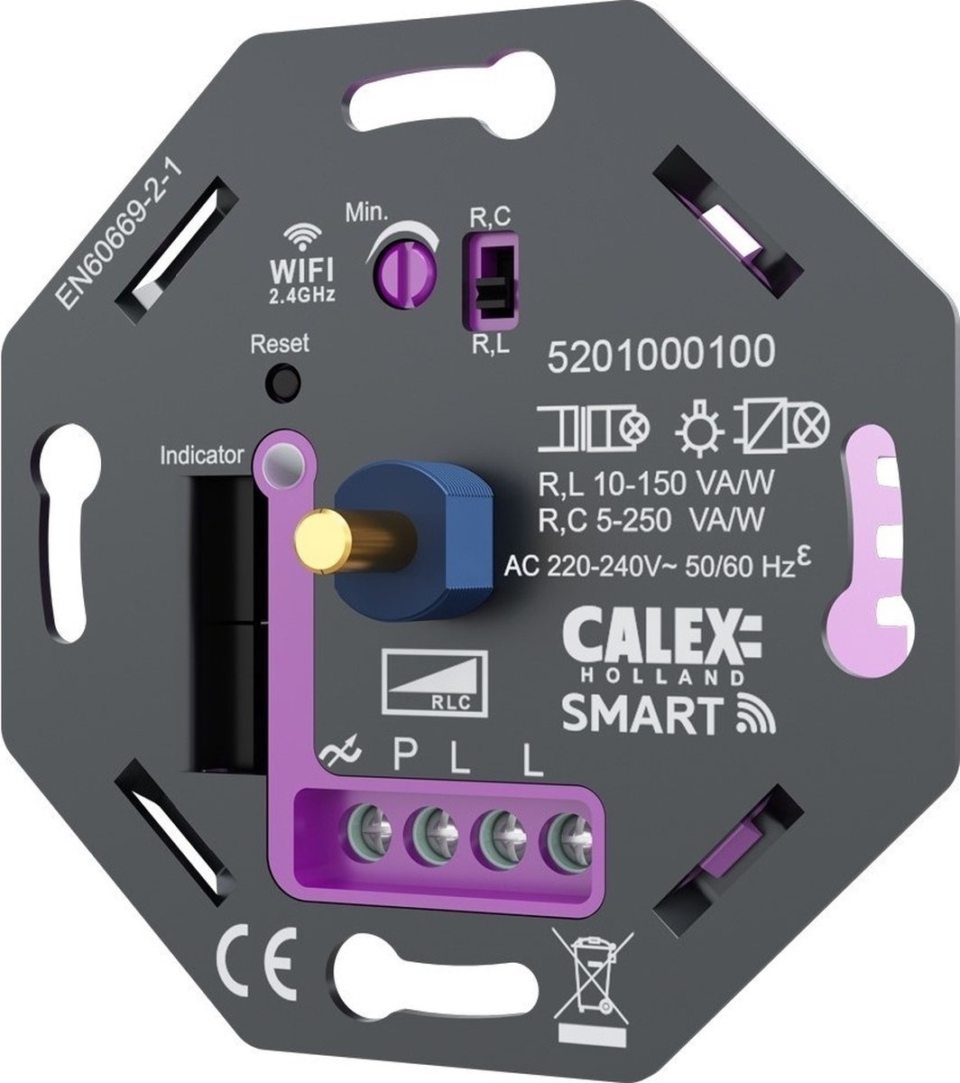 Calex Smart LED Dimmer - Inbouw Dimmer 5-250W - Fase Aan/Afsnijding - Universeel