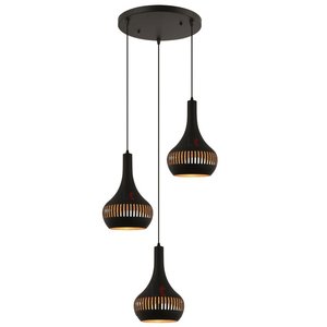 Hanglamp Canna Zwart - Goud 3 Lichts E27 Rond