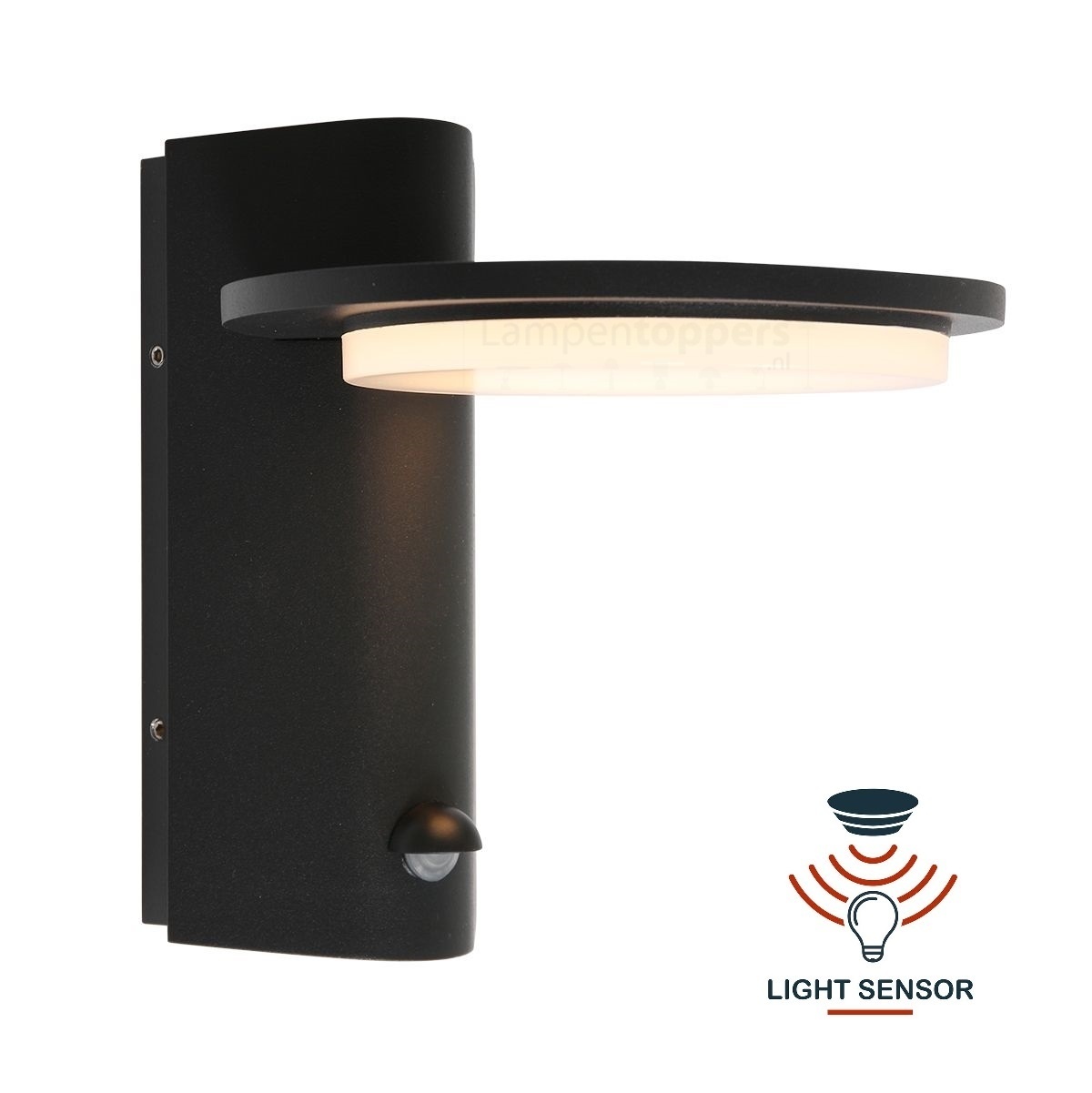 Buitenlamp Disk Zwart incl. Light Sensor