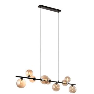 Hanglamp Calcio Zwart - Amber Glas 9Lichts 125cm