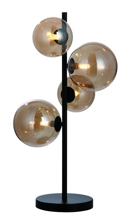 Tafellamp Calcio Zwart - Amber Glas 4Lichts