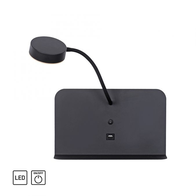 Wandlamp Board Zwart incl. USB & Schakelaar