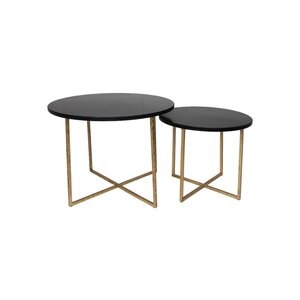 Ronde Salontafel - ø61x45/ø46x39cm - zwart marmer - goud