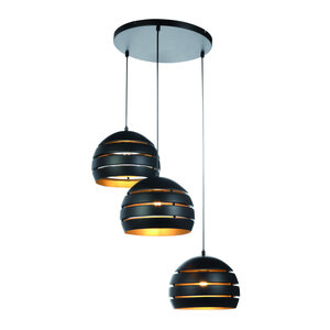 Hanglamp Djarin Mat Zwart & Goud 3 Lichts Rond