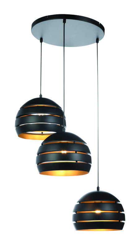 Hanglamp Djarin Mat Zwart & Goud 3 Lichts Rond