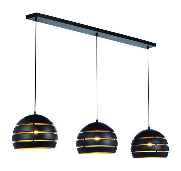 Hanglamp Djarin Mat Zwart & Goud 3 Lichts Balk