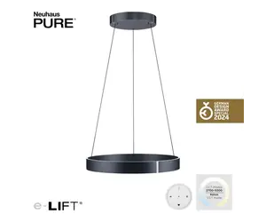 Hanglamp PURE®-E-CLIPSE e-Lift Grey Ø 70cm incl. Remote