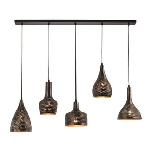 Hanglamp Fuoco Bruin Zwart 5 Lichts Balk 120cm