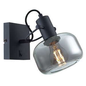 Wandlamp Glaslic Zwart - Smoke Glas E27 Fitting 1 Lichts
