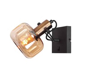 Wandlamp Glaslic Zwart Brons - Amber Glas E27 Fitting 1 Lichts 3864BR