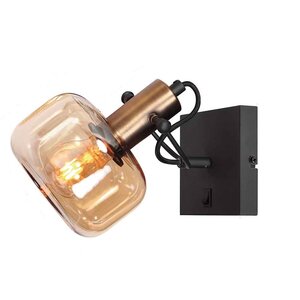 Wandlamp Glaslic Zwart Brons - Amber Glas E27 Fitting 1 Lichts