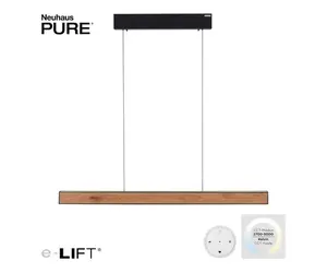 Hanglamp PURE E-MOTION Black - Wood e-LIFT 120cm incl. Remote
