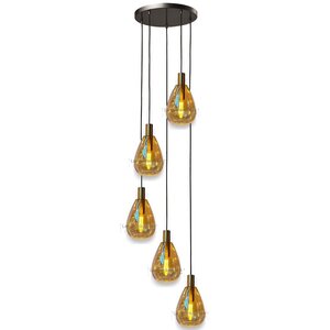 Hanglamp Dorato Zwart Goud Glas Amber 5 Licht 320cm