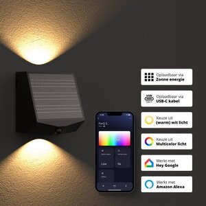 Smart Wandlamp Orion Zwart Up & Down Light Solar Sensor