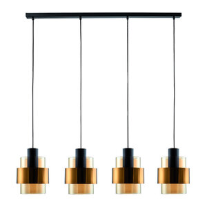Hanglamp  Chiasso Zwart goud & Amber Glas 4 Lichts