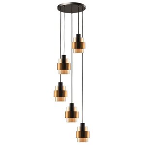Hanglamp  Chiasso Zwart Goud & Amber Glas 5 Lichts Rond