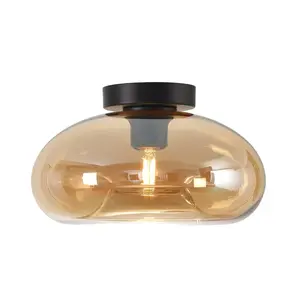 Artdelight Plafondlamp Paradise Zwart & Amber Glas Ø 28cm