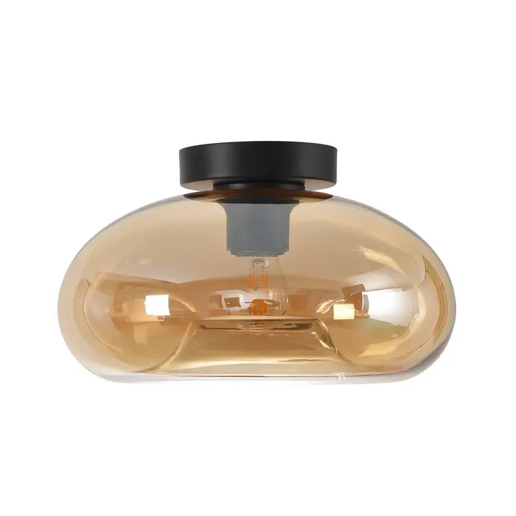 Artdelight Plafondlamp Paradise Zwart & Amber Glas Ø 28cm  E27