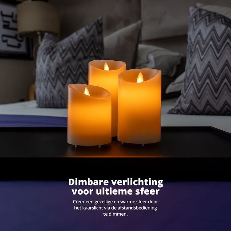 Oplaadbare LED Kaarsen Taupe met Bewegende Vlam Incl. Afstandsbediening  3 Stuks