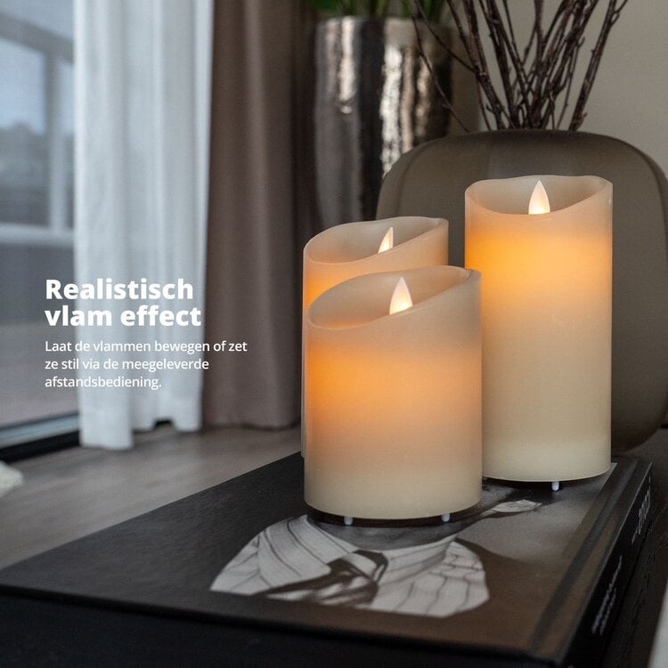 Oplaadbare LED Kaarsen Taupe met Bewegende Vlam Incl. Afstandsbediening  3 Stuks