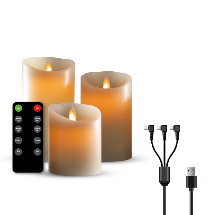 Oplaadbare LED Kaarsen Taupe met Bewegende Vlam Incl. Afstandsbediening  3 Stuks