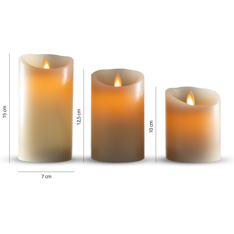 Oplaadbare LED Kaarsen Taupe met Bewegende Vlam Incl. Afstandsbediening  3 Stuks