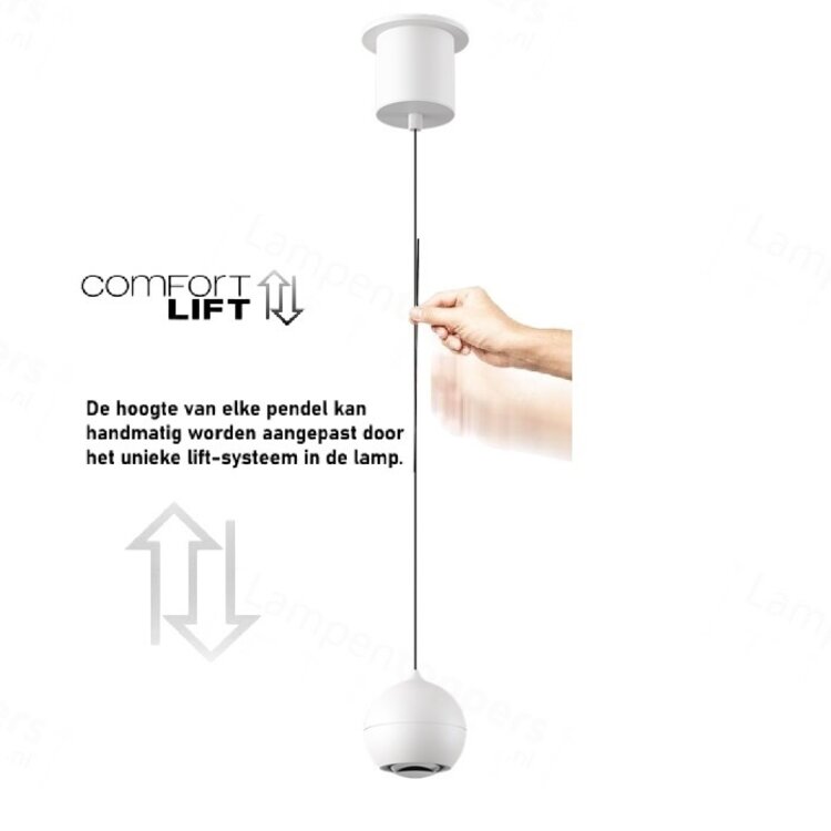 Artdelight Hanglamp Miami Wit Ø 10cm Incl. Comfortlift