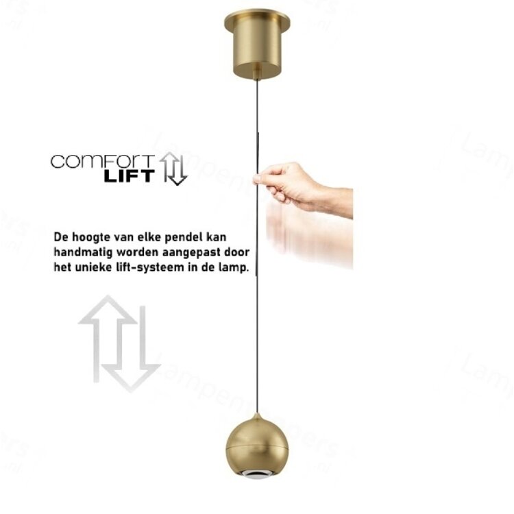 Artdelight Hanglamp Miami Goud Ø 10cm Incl. Comfortlift