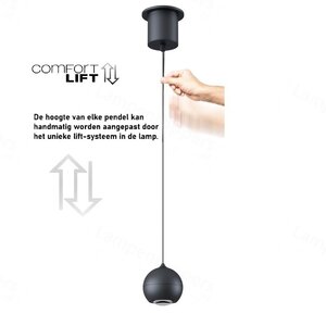 Hanglamp Miami Zwart Ø 10cm Incl. Katrol Systeem