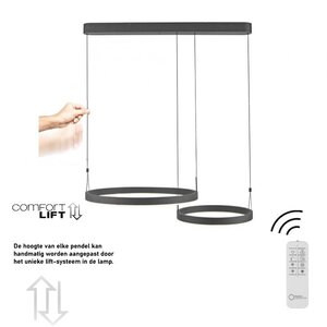 Hanglamp Esko Zwart 2 Ringen incl. Afstandsbediening