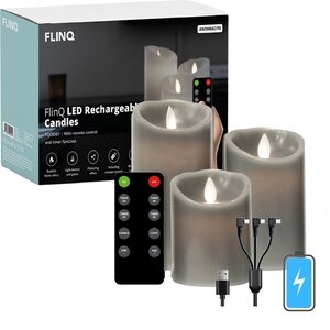 FlinQ Oplaadbare LED Kaarsen Antraciet met Bewegende Vlam Incl. Remote