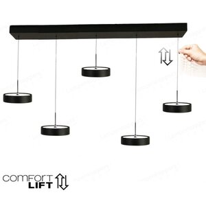 Hanglamp Alieno Zwart incl. Comfortlift 5 Lichts L 120cm