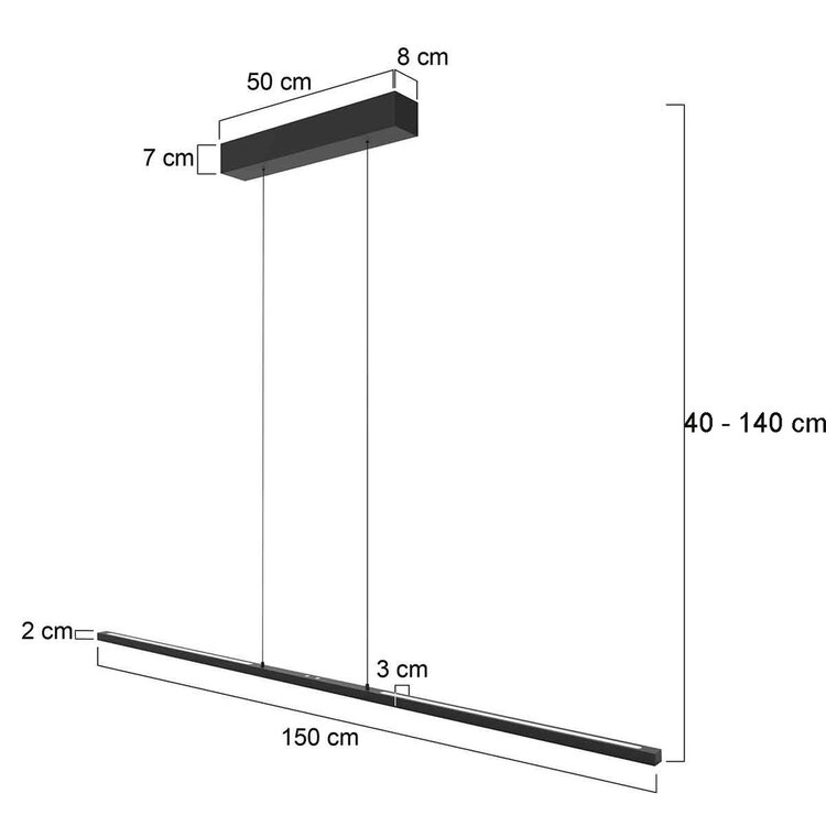 Hanglamp Bande Zwart incl. Comfort Lift 2200 - 4000K L 150cm